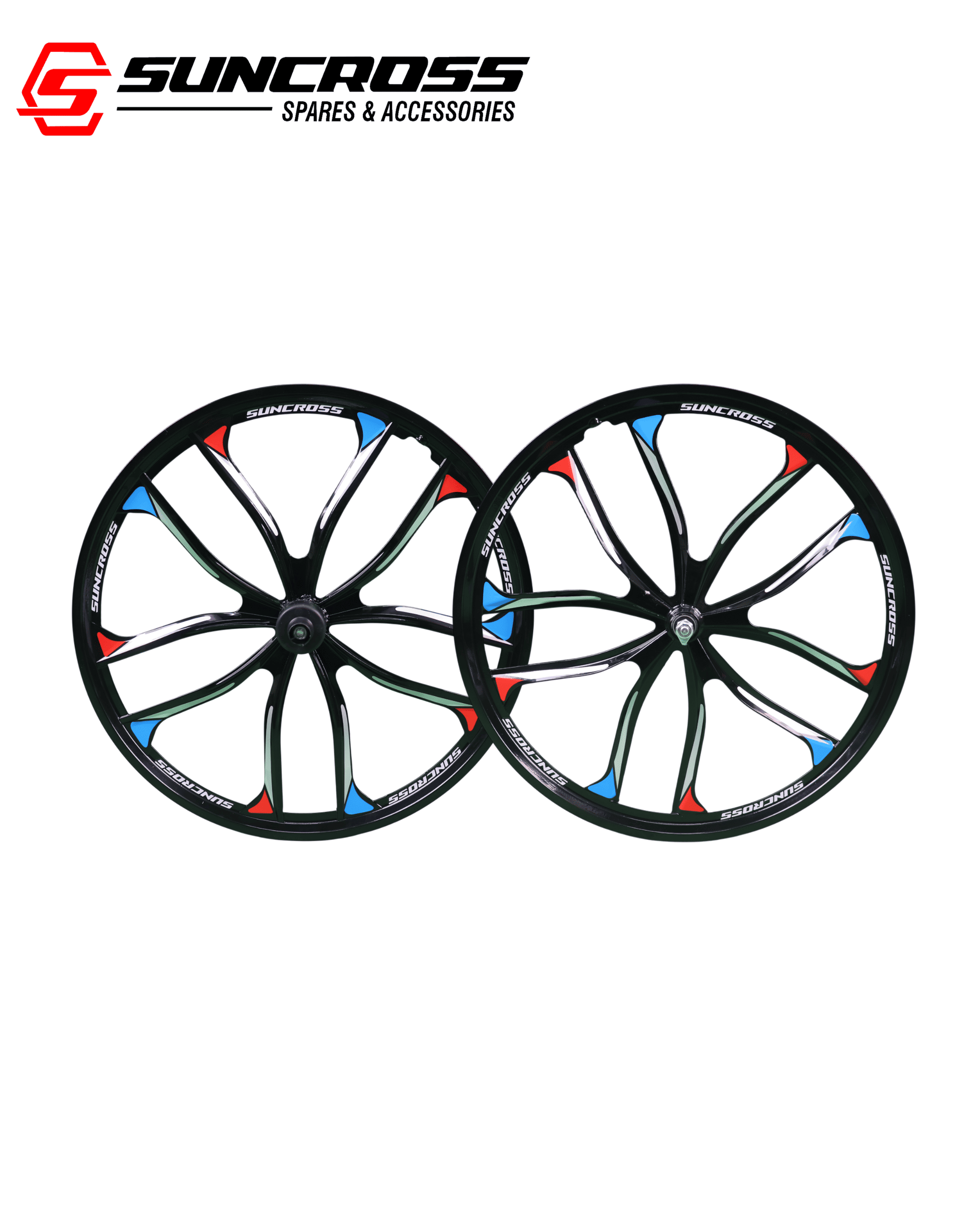 Suncross 24 Inch 10 Spokes Multi Speed Black Alloy Mag Wheels Set MAG 24 MS with UCP Bolts